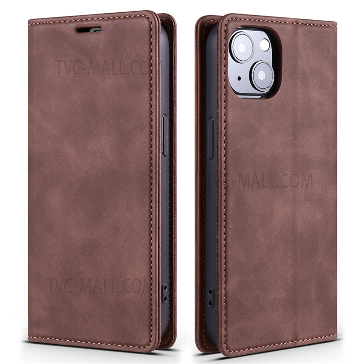 TAOKKIM TK Dream Series Leather Mobile Phone Case Full Protection Cover Shell for iPhone 13 6.1 inch - Brown-1