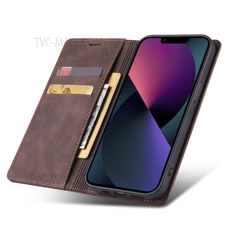 TAOKKIM TK Dream Series Leather Mobile Phone Case Full Protection Cover Shell for iPhone 13 6.1 inch - Brown-4