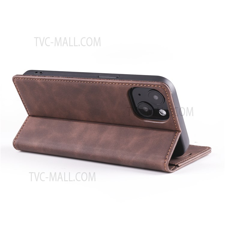 TAOKKIM TK Dream Series Leather Mobile Phone Case Full Protection Cover Shell for iPhone 13 6.1 inch - Brown-7