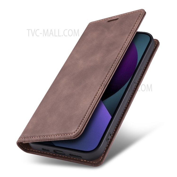 TAOKKIM TK Dream Series Leather Mobile Phone Case Full Protection Cover Shell for iPhone 13 6.1 inch - Brown-9