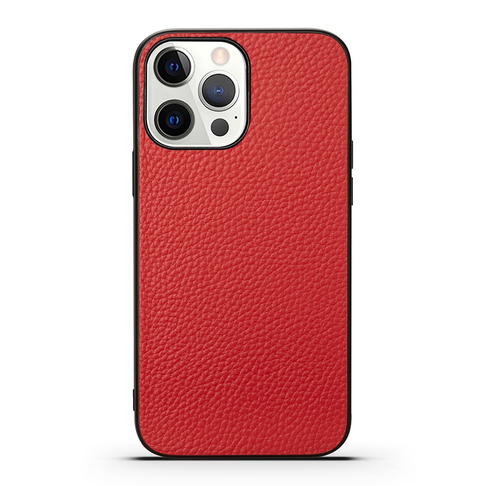 Drop-proof Litchi Texture Genuine Leather + TPU Case Cellphone Shell for iPhone 13 Pro Max 6.7 inch - Red-1