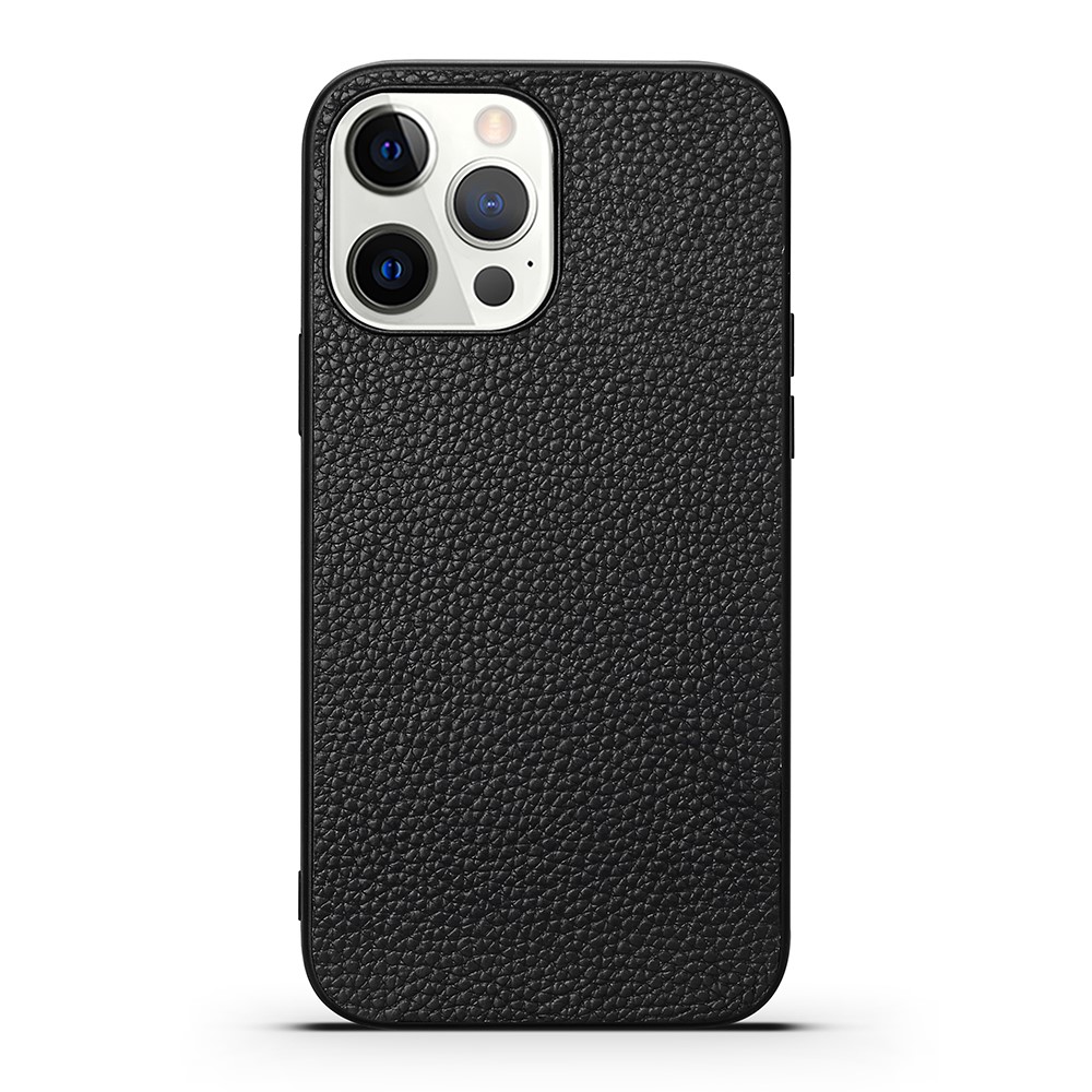 Drop-proof Litchi Texture Genuine Leather + TPU Case Cellphone Shell for iPhone 13 Pro Max 6.7 inch - Black-1