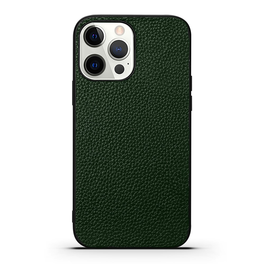 Shock Absorption Litchi Texture Genuine Leather + TPU Phone Case for iPhone 13 Pro 6.1 inch - Green-1