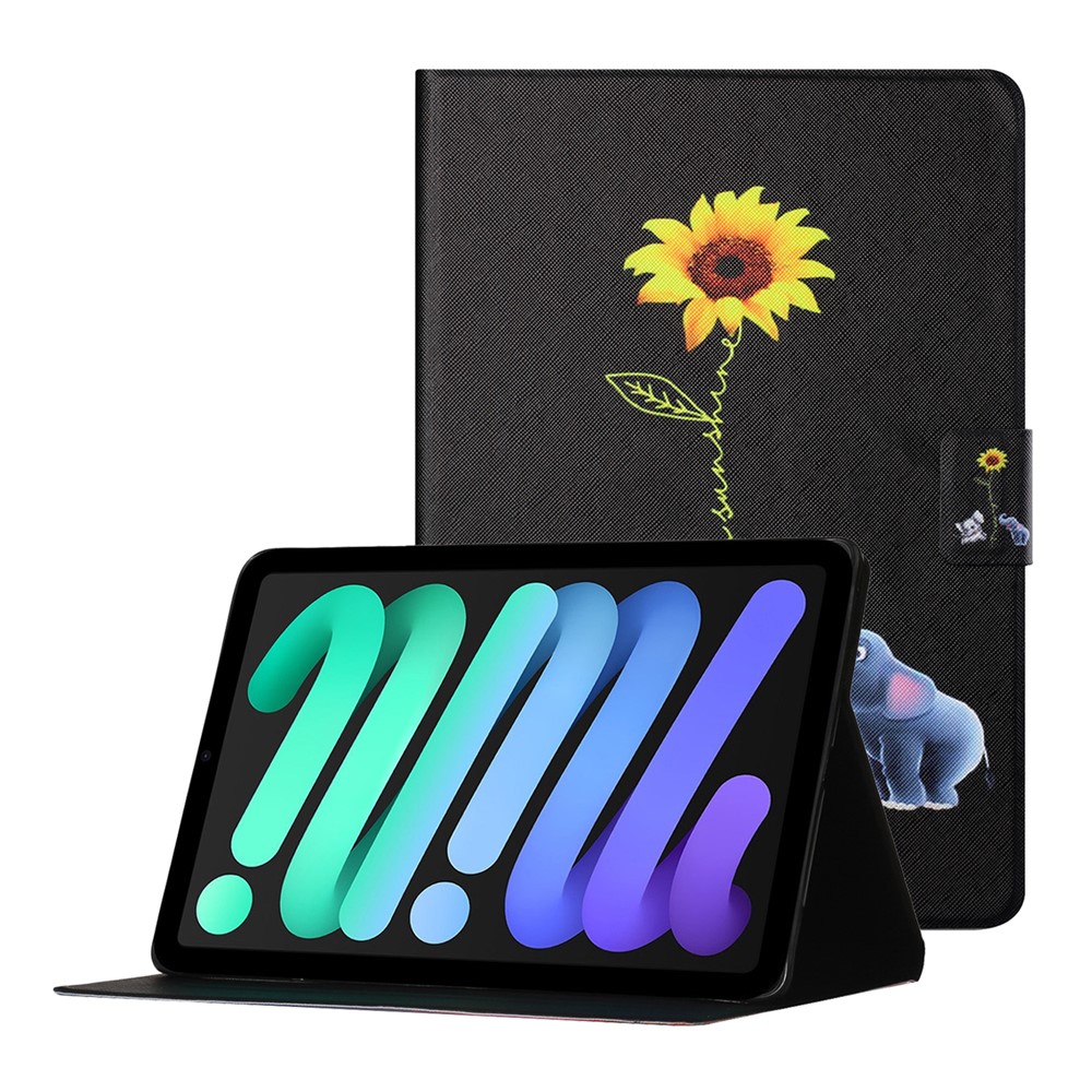 Stylish Pattern Printing Anti-Drop Magnetic Clasp Card Holder Leather Stand Case for iPad mini (2021) - Elephant-1