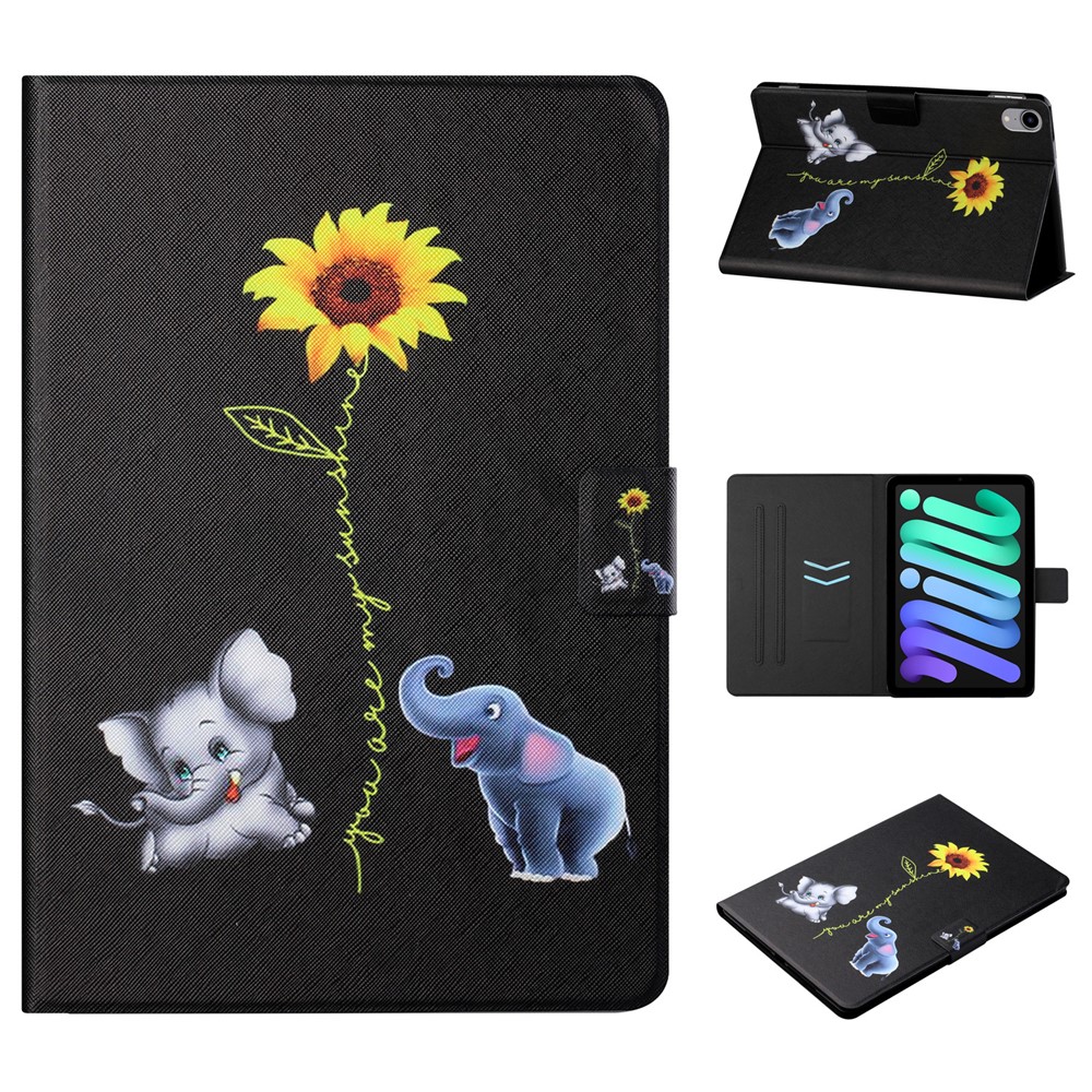 Stylish Pattern Printing Anti-Drop Magnetic Clasp Card Holder Leather Stand Case for iPad mini (2021) - Elephant-11