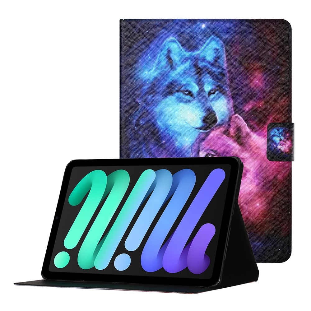Stylish Pattern Printing Anti-Drop Magnetic Clasp Card Holder Leather Stand Case for iPad mini (2021) - Wolf-1