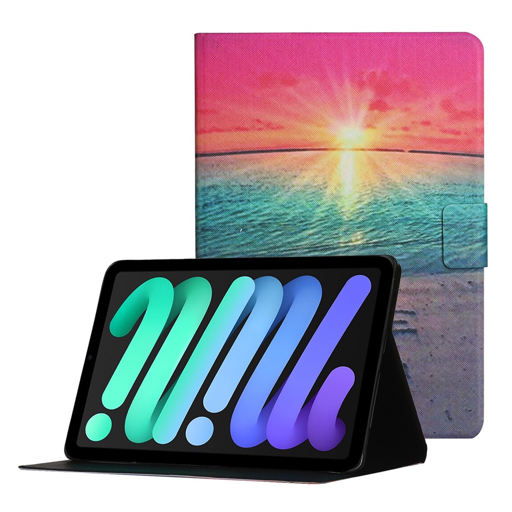 Stylish Pattern Printing Anti-Drop Magnetic Clasp Card Holder Leather Stand Case for iPad mini (2021) - Sunrise-1