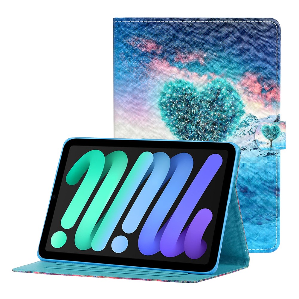 Magnetic Clasp Stylish Pattern Printing Shockproof Card Holder Design Leather Stand Case for iPad mini (2021) - Tree-1