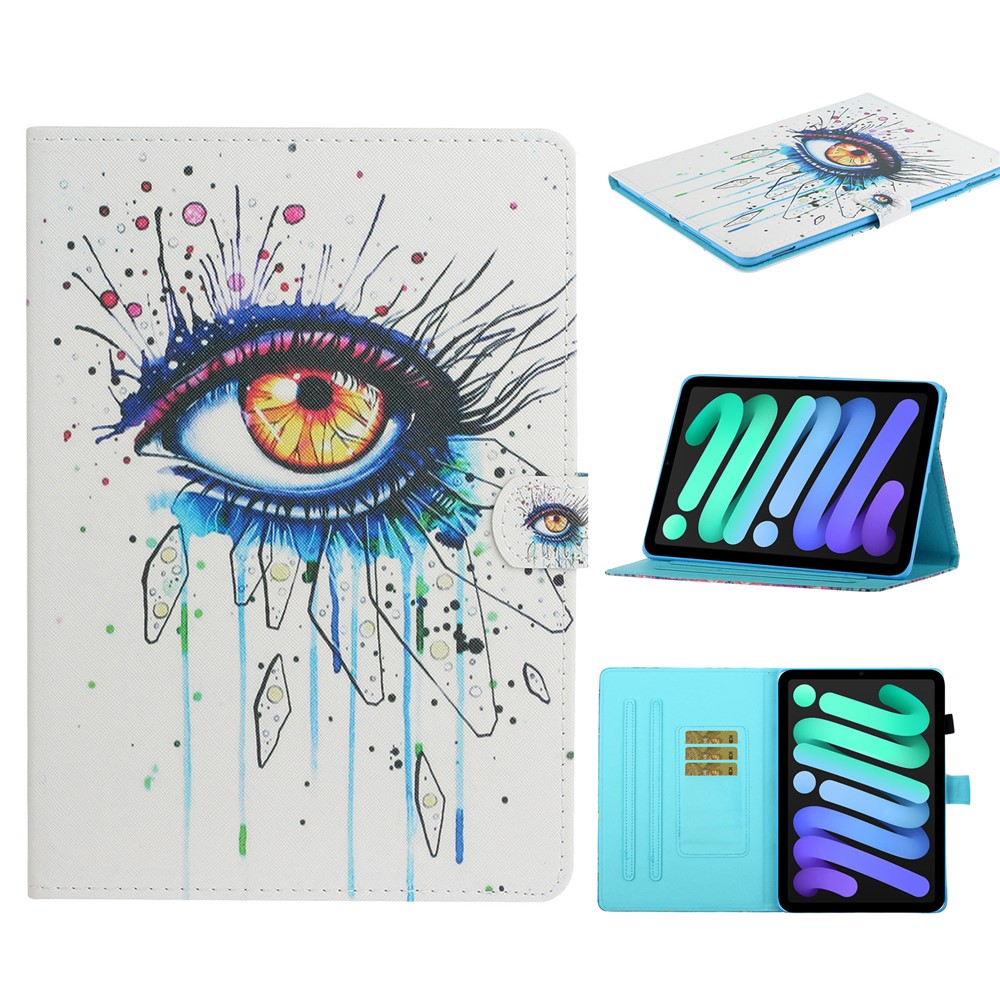 Magnetic Clasp Stylish Pattern Printing Shockproof Card Holder Design Leather Stand Case for iPad mini (2021) - Big Eye-10