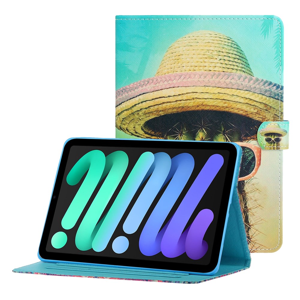 Magnetic Clasp Stylish Pattern Printing Shockproof Card Holder Design Leather Stand Case for iPad mini (2021) - Cactus-1