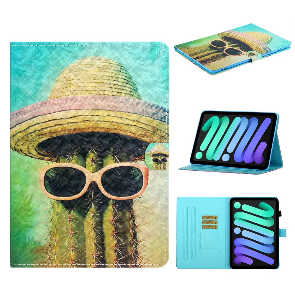 Magnetic Clasp Stylish Pattern Printing Shockproof Card Holder Design Leather Stand Case for iPad mini (2021) - Cactus-10