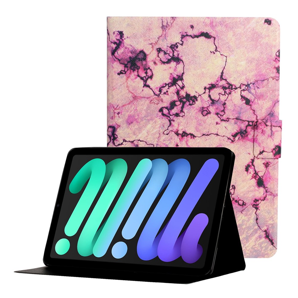 Stylish Pattern Printing Card Holder Design Anti-Fall Magnetic Clasp Leather Case with Stand for iPad mini (2021) - Pink Marble-1