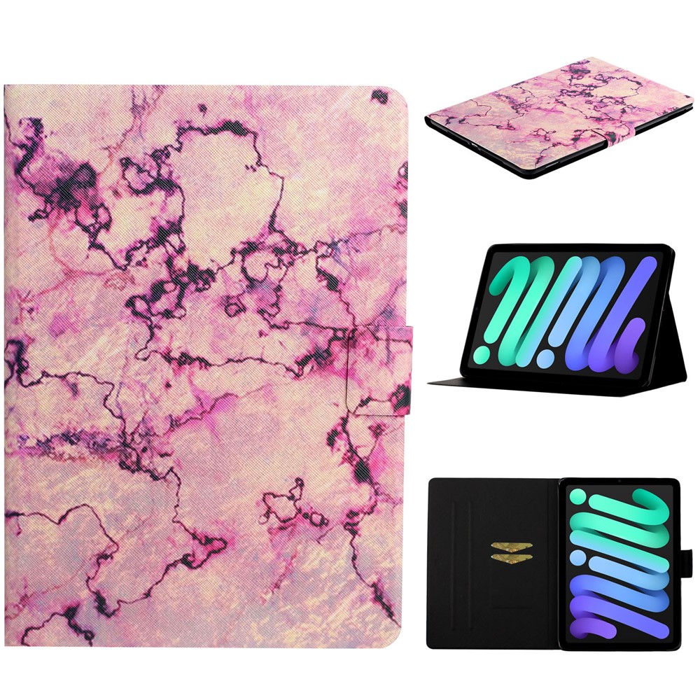Stylish Pattern Printing Card Holder Design Anti-Fall Magnetic Clasp Leather Case with Stand for iPad mini (2021) - Pink Marble-10