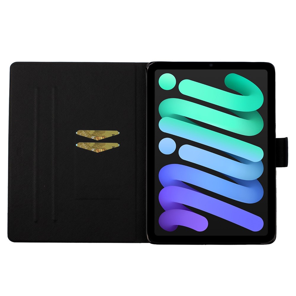 Stylish Pattern Printing Card Holder Design Anti-Fall Magnetic Clasp Leather Case with Stand for iPad mini (2021) - White/Gold-5