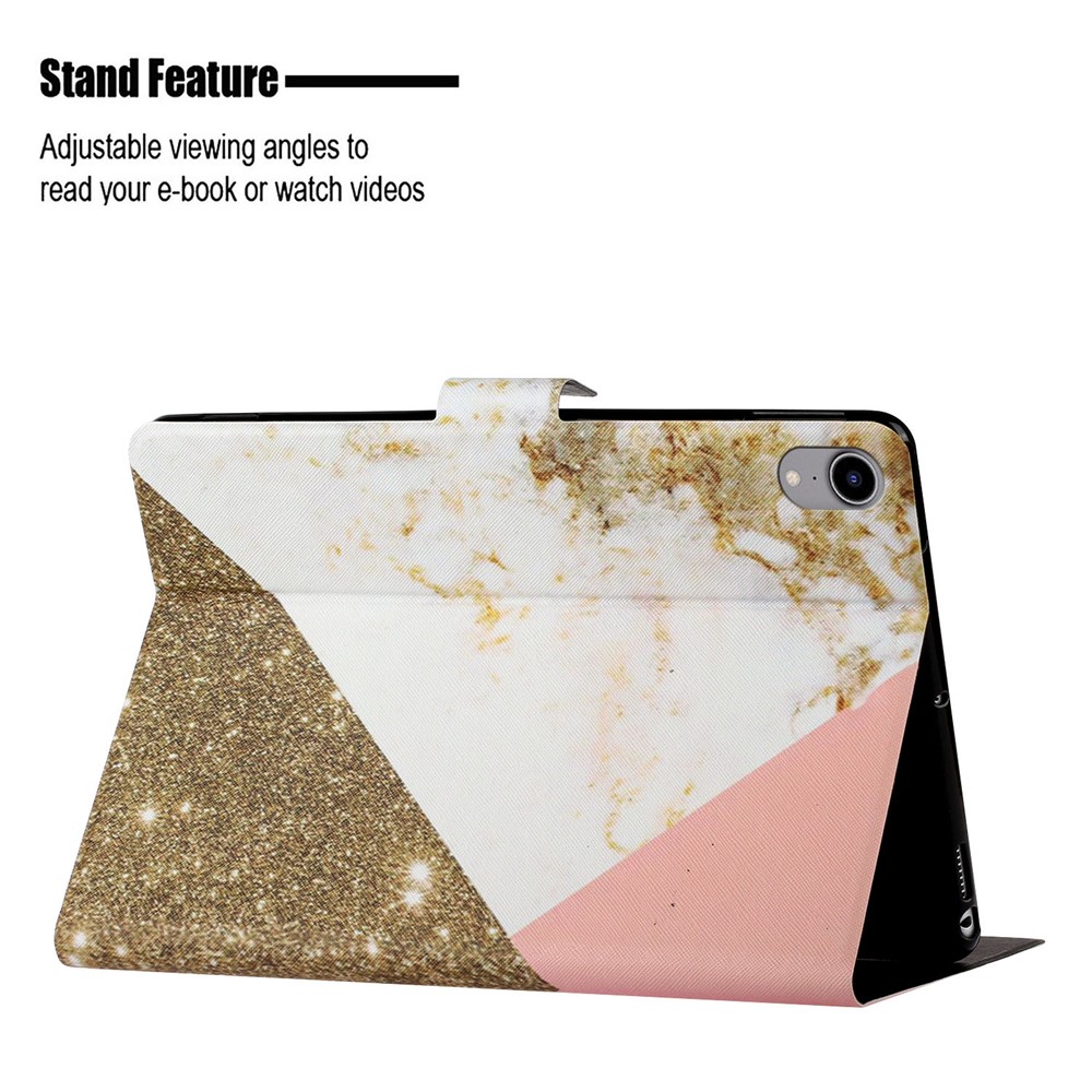 Stylish Pattern Printing Card Holder Design Anti-Fall Magnetic Clasp Leather Case with Stand for iPad mini (2021) - White/Gold-7
