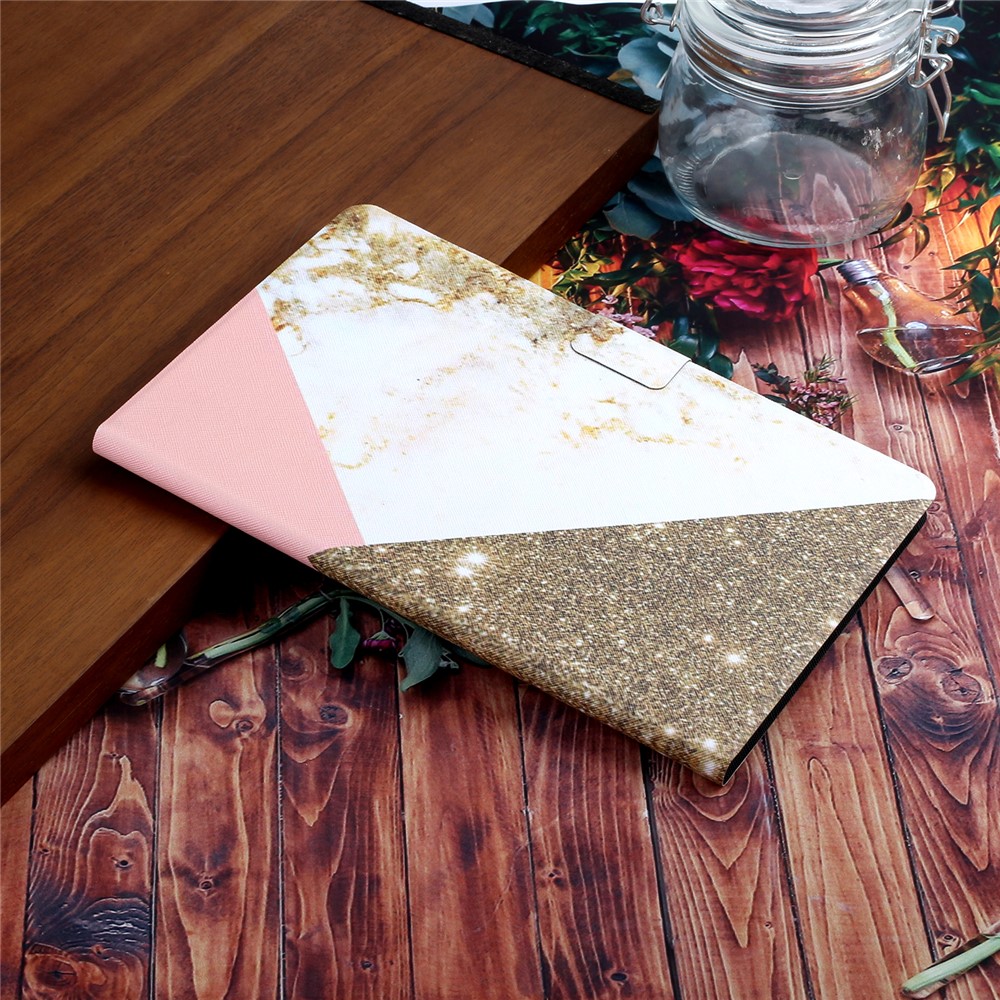 Stylish Pattern Printing Card Holder Design Anti-Fall Magnetic Clasp Leather Case with Stand for iPad mini (2021) - White/Gold-9