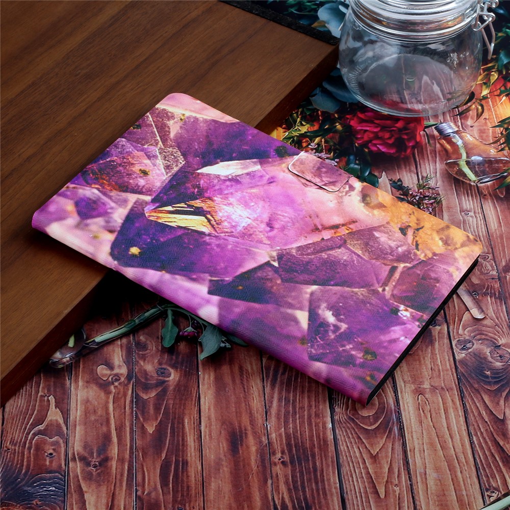 Stylish Pattern Printing Card Holder Design Anti-Fall Magnetic Clasp Leather Case with Stand for iPad mini (2021) - Amethyst-9