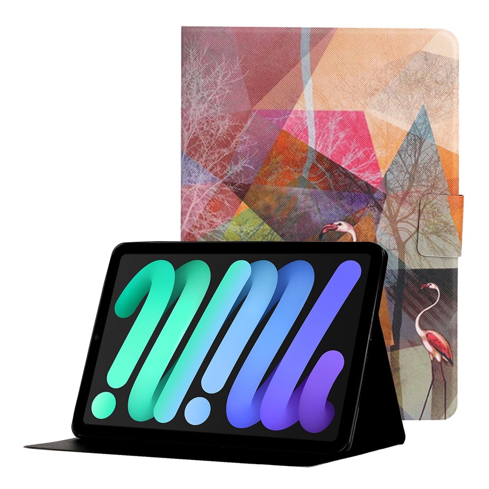 Stylish Pattern Printing Card Holder Design Anti-Fall Magnetic Clasp Leather Case with Stand for iPad mini (2021) - Flamingo-1