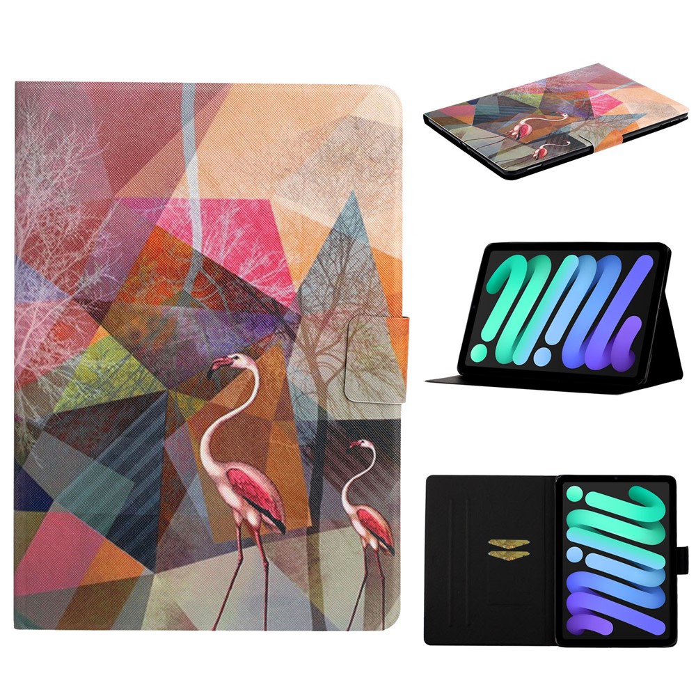Stylish Pattern Printing Card Holder Design Anti-Fall Magnetic Clasp Leather Case with Stand for iPad mini (2021) - Flamingo-10
