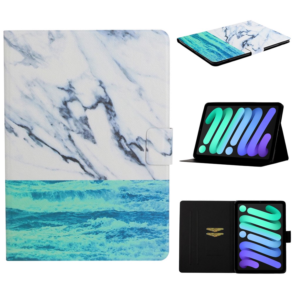 Stylish Pattern Printing Card Holder Design Anti-Fall Magnetic Clasp Leather Case with Stand for iPad mini (2021) - Ocean-10