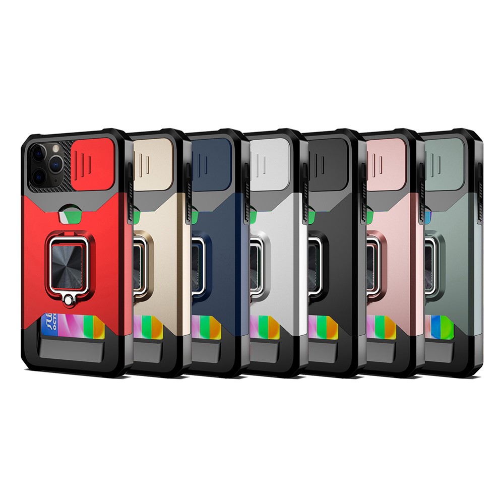 Sliding Camera Cover Design Anti-Drop Ring Holder Kickstand Phone Case with Card Slot for iPhone 11 Pro Max 6.5 inch - Red-7