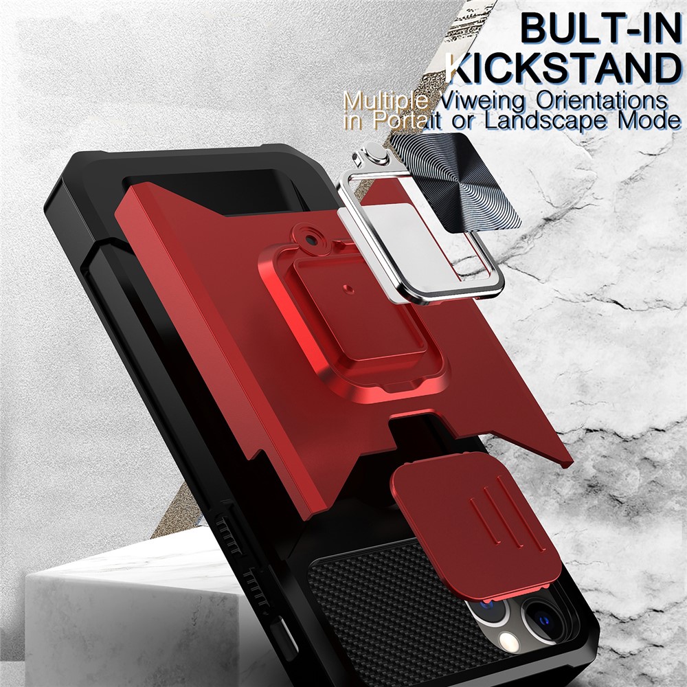 Sliding Camera Cover Design Anti-Drop Ring Holder Kickstand Phone Case with Card Slot for iPhone 11 Pro Max 6.5 inch - Gold-6