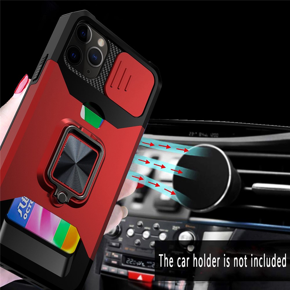 Sliding Camera Cover Design Anti-Drop Ring Holder Kickstand Phone Case with Card Slot for iPhone 11 Pro Max 6.5 inch - Blackish Green-5