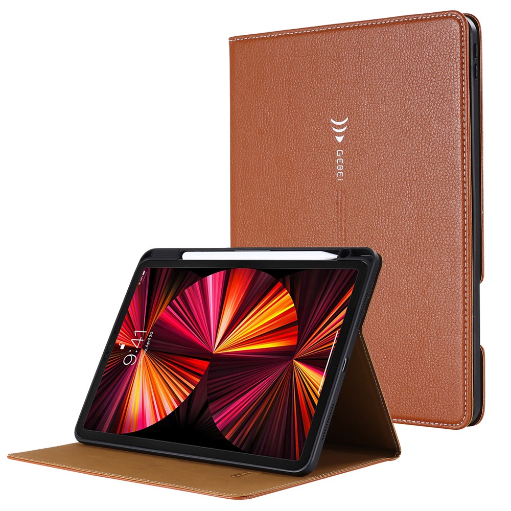 GEBEI Auto Wake/Sleep Adjustable Stand Leather Smart Tablet Cover Case with Card Slots for iPad Air (2020)/iPad Pro 11-inch (2021)/(2020)/(2018) - Brown-1