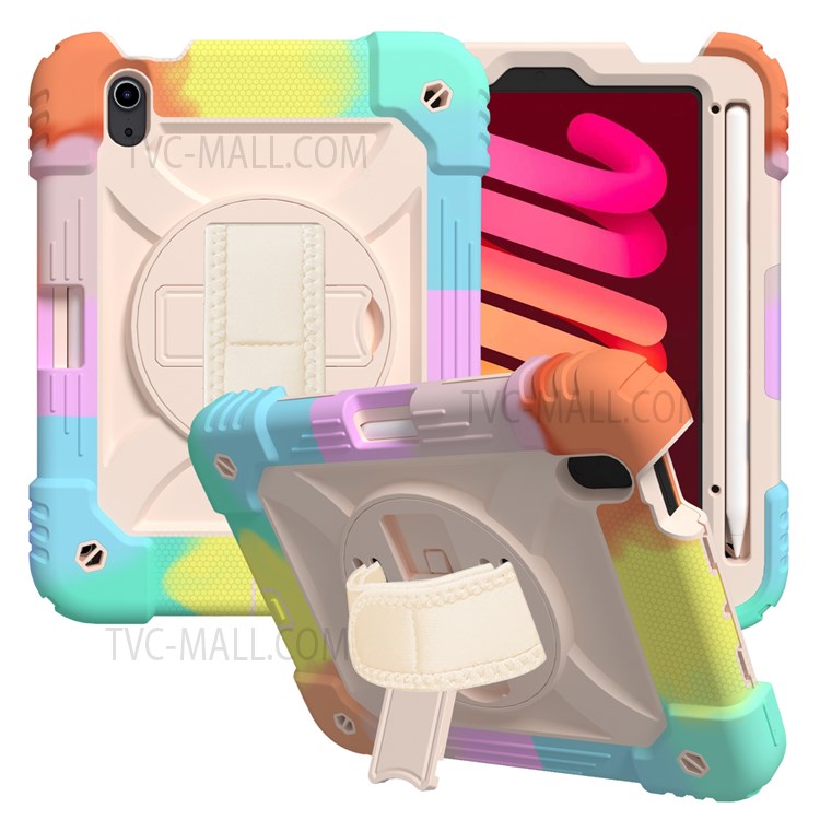 Rainbow Style 360-Degree Swivel Handy Strap Built-in Kickstand Tablet Case with Shoulder Strap for iPad mini (2021) - Multicolor/Rose Gold-1