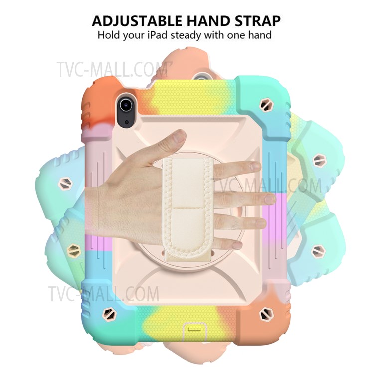 Rainbow Style 360-Degree Swivel Handy Strap Built-in Kickstand Tablet Case with Shoulder Strap for iPad mini (2021) - Multicolor/Rose Gold-3
