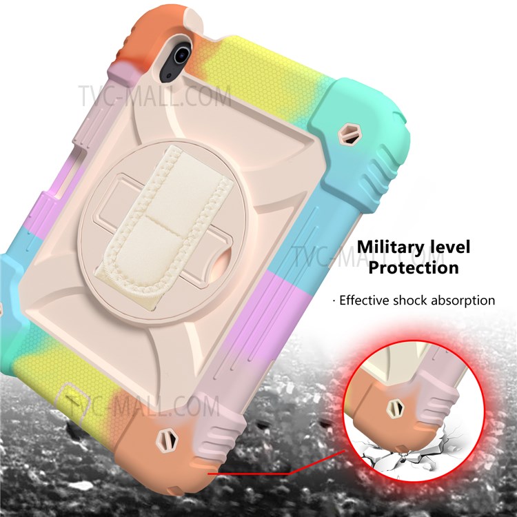 Rainbow Style 360-Degree Swivel Handy Strap Built-in Kickstand Tablet Case with Shoulder Strap for iPad mini (2021) - Multicolor/Rose Gold-6