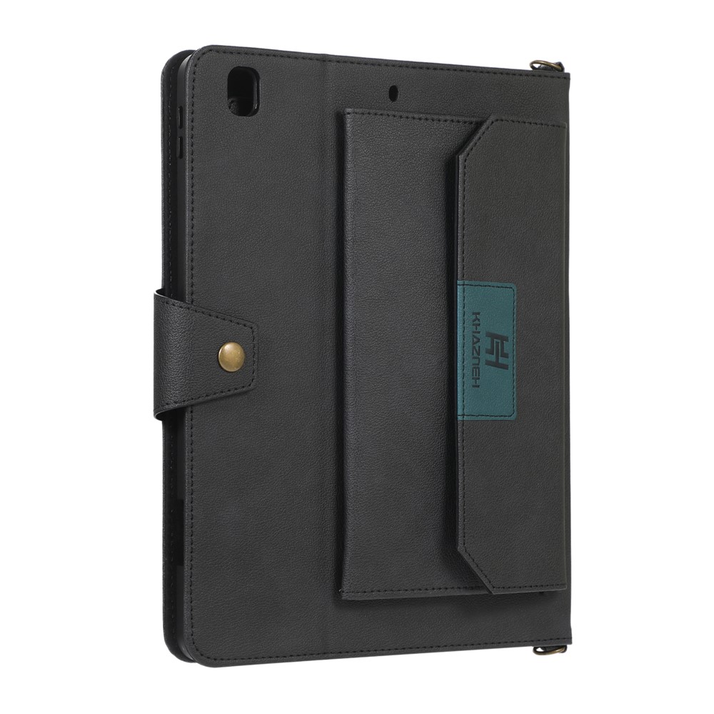 KHAZNEH Anti-RFID Well-Protected Multifunctional Wallet Stand Design Handy Strap Tablet Case with Shoulder Strap for iPad 9.7 (2017)/(2018) - Black-3