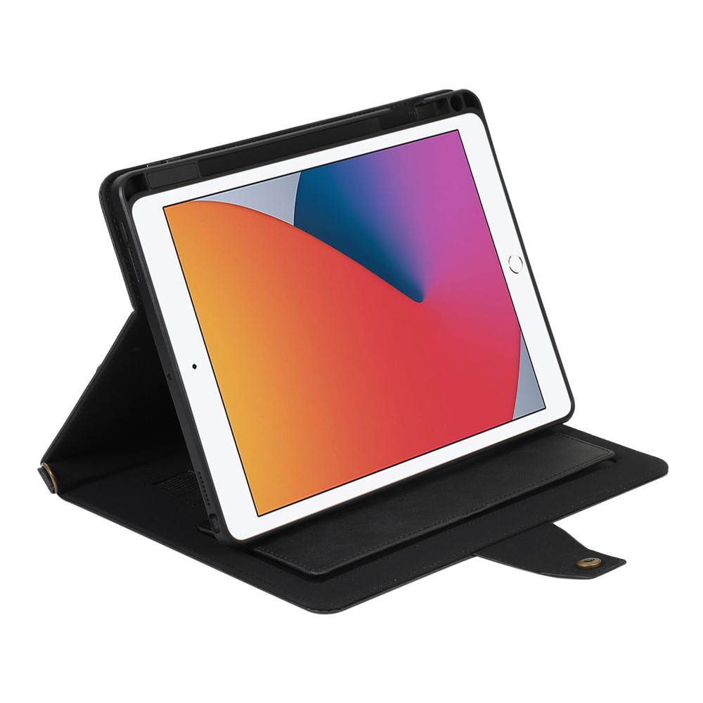 KHAZNEH Anti-RFID Well-Protected Multifunctional Wallet Stand Design Handy Strap Tablet Case with Shoulder Strap for iPad 9.7 (2017)/(2018) - Black-5