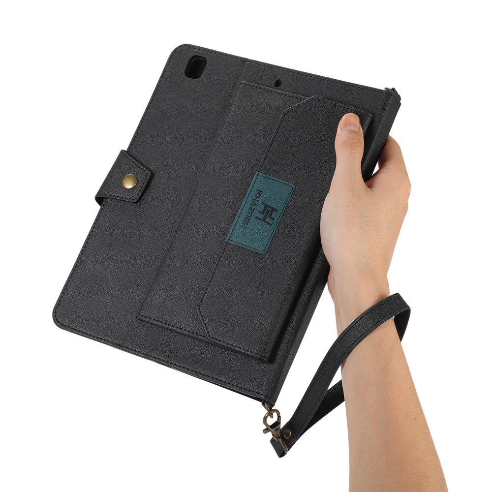 KHAZNEH Anti-RFID Well-Protected Multifunctional Wallet Stand Design Handy Strap Tablet Case with Shoulder Strap for iPad 9.7 (2017)/(2018) - Black-6