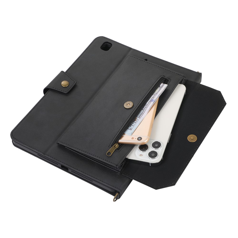 KHAZNEH Anti-RFID Well-Protected Multifunctional Wallet Stand Design Handy Strap Tablet Case with Shoulder Strap for iPad 9.7 (2017)/(2018) - Black-7