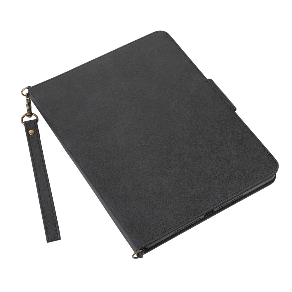 KHAZNEH Anti-RFID Button Closure Anti-Drop Wallet Stand Design Handy Strap Tablet Case with Shoulder Strap for iPad 10.2 (2019)/(2020)/(2021) - Black-11