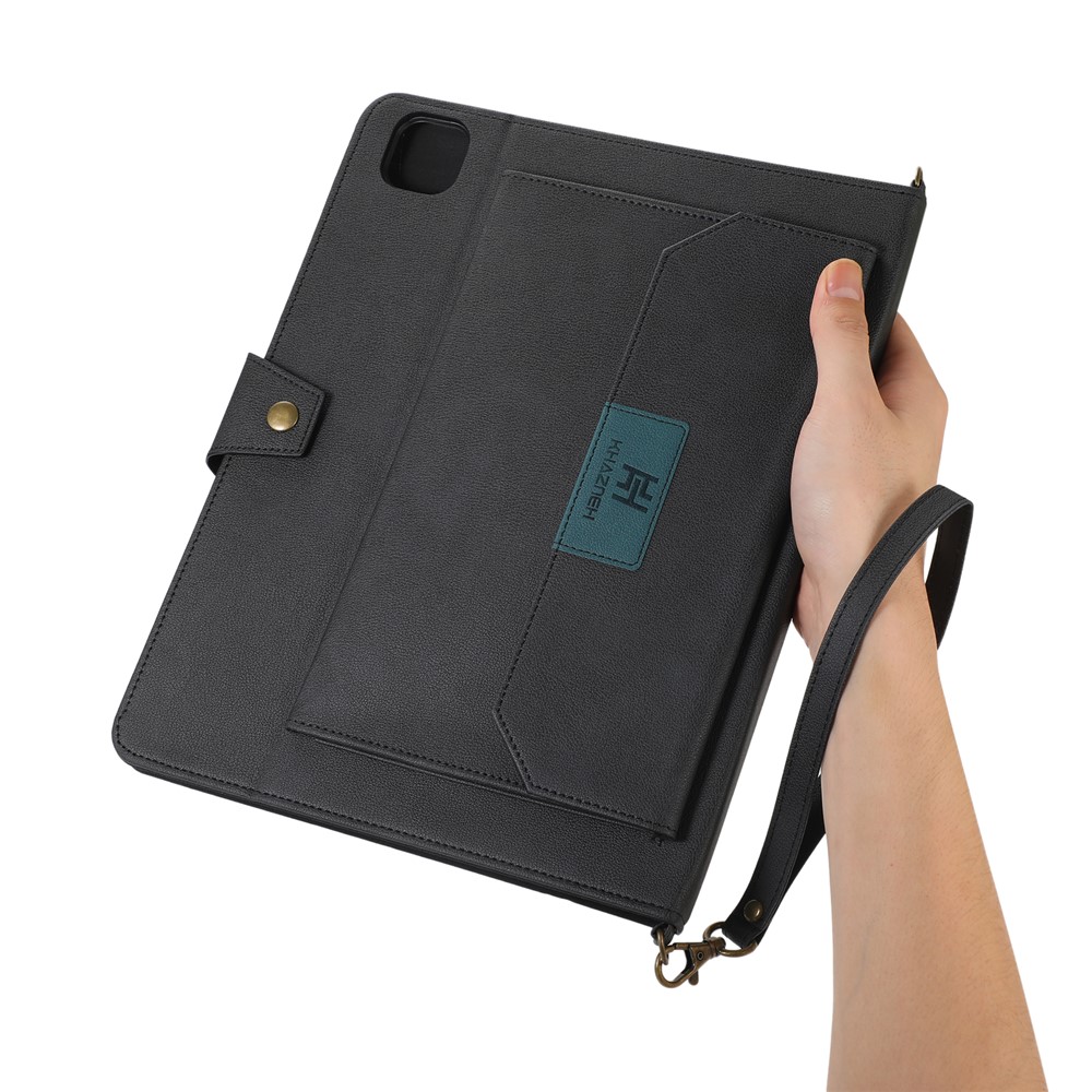 KHAZNEH Anti-RFID Wallet Design Anti-Drop Handy Strap Stand Tablet Case with Shoulder Strap for iPad Pro 12.9-inch (2020)/(2021) - Black-10