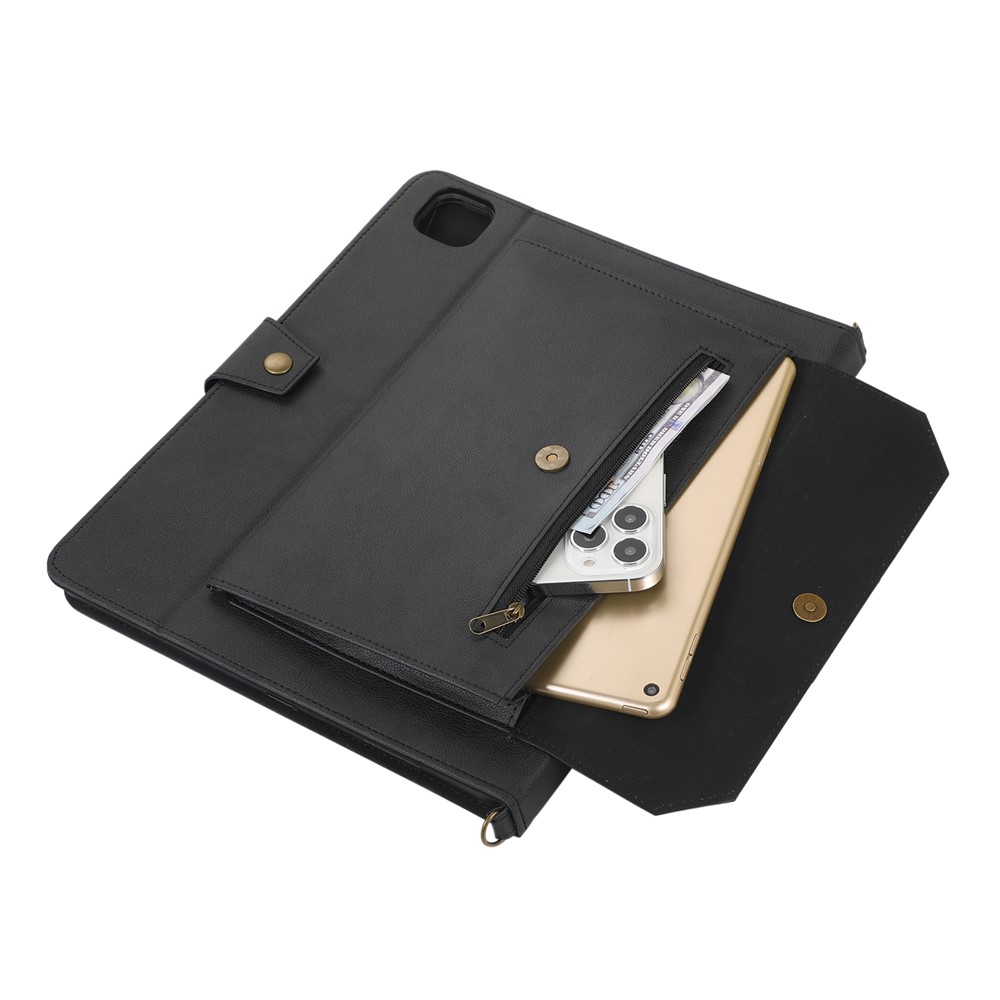 KHAZNEH Anti-RFID Wallet Design Anti-Drop Handy Strap Stand Tablet Case with Shoulder Strap for iPad Pro 12.9-inch (2020)/(2021) - Black-7