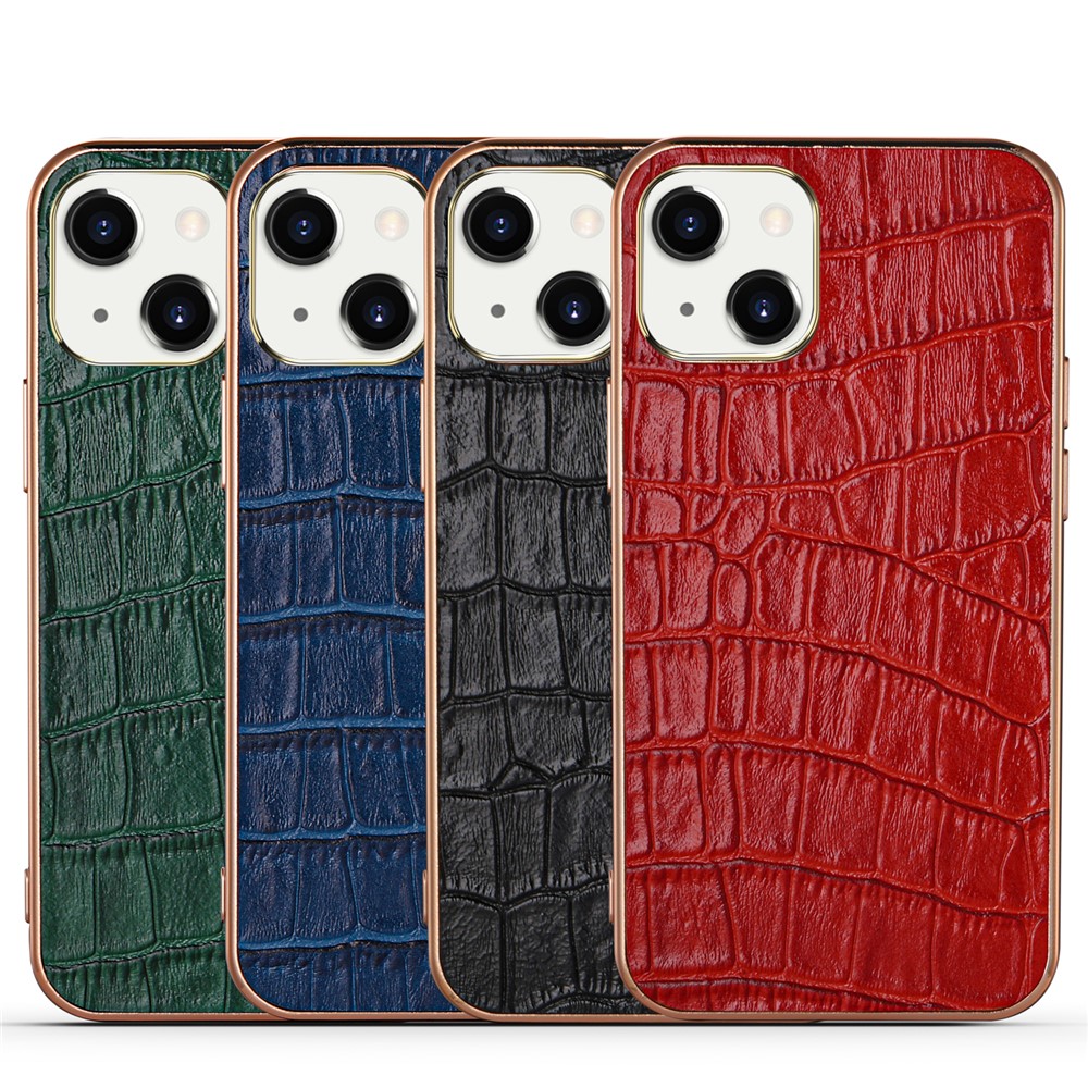 Crocodile Texture Genuine Leather Coated Electroplating TPU Back Cover Phone Guard Shell for iPhone 13 mini 5.4 inch - Blue-5