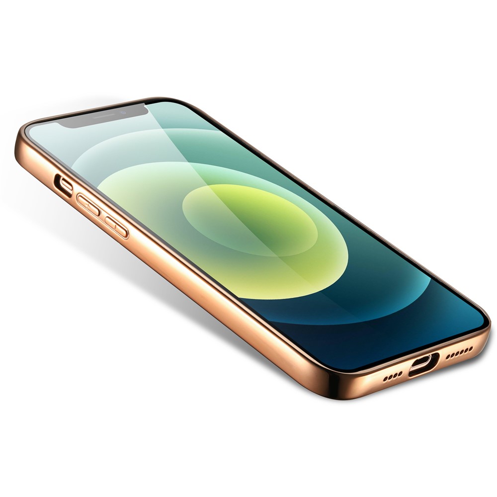 Electroplating Litchi Texture Genuine Leather Coated TPU Case Drop-proof Back Shell for iPhone 13 Pro 6.1 inch - Blue-4