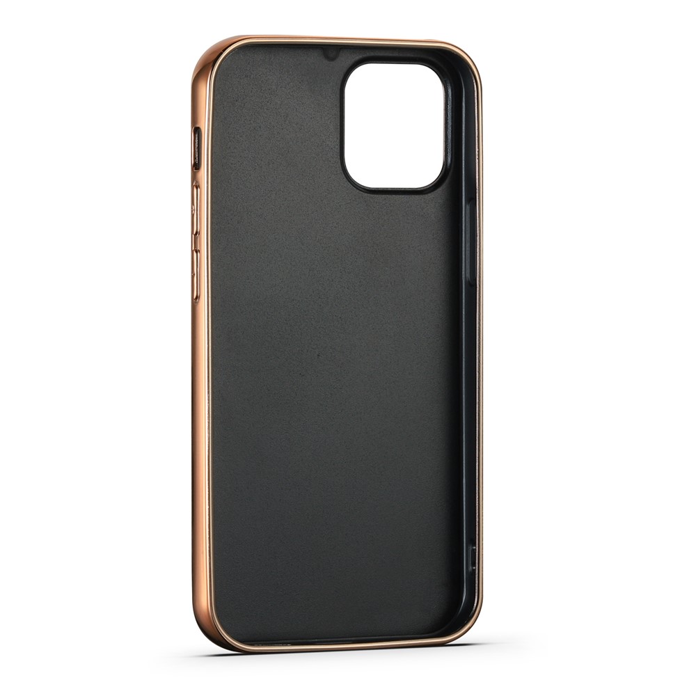Dust-proof Electroplating Litchi Texture Genuine Leather Coated TPU Case for iPhone 13 mini 5.4 inch - Black-3