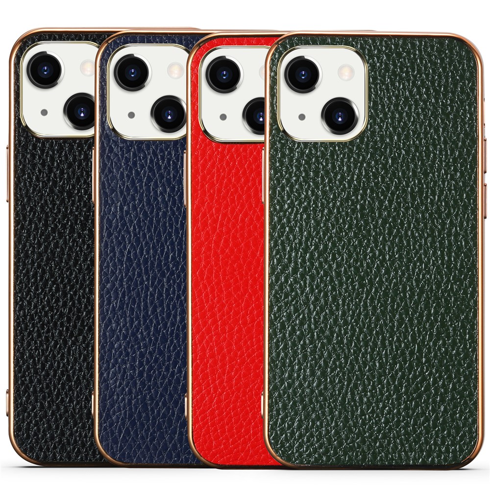 Dust-proof Electroplating Litchi Texture Genuine Leather Coated TPU Case for iPhone 13 mini 5.4 inch - Black-5