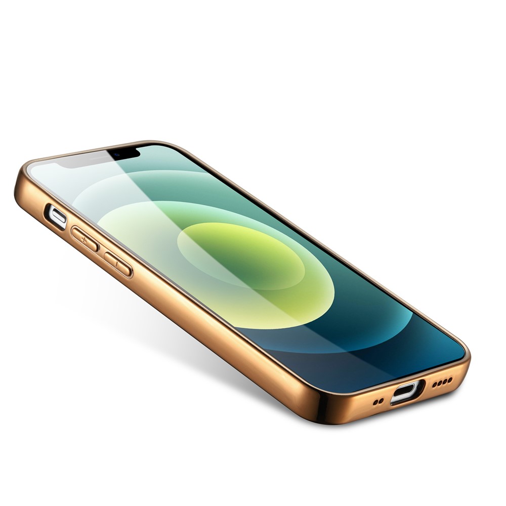 For iPhone 13 6.1 inch Electroplating Litchi Texture Genuine Leather Coated TPU Protective Case - Green-4