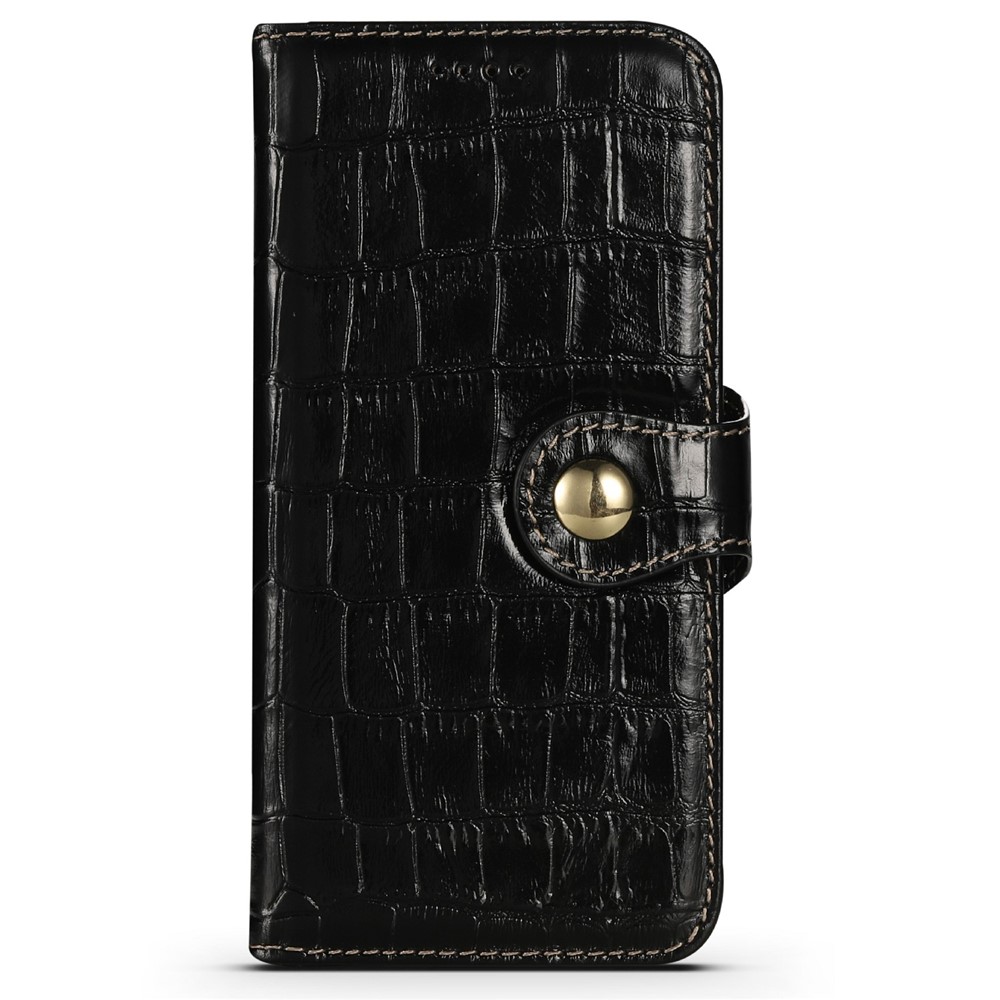 Crocodile Texture Cowhide Genuine Leather Wallet Stand Case Anti-Fall TPU Inner Phone Cover for iPhone 13 mini 5.4 inch - Black-2