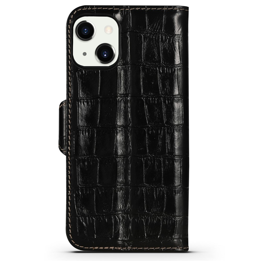 Crocodile Texture Cowhide Genuine Leather Wallet Stand Case Anti-Fall TPU Inner Phone Cover for iPhone 13 mini 5.4 inch - Black-3