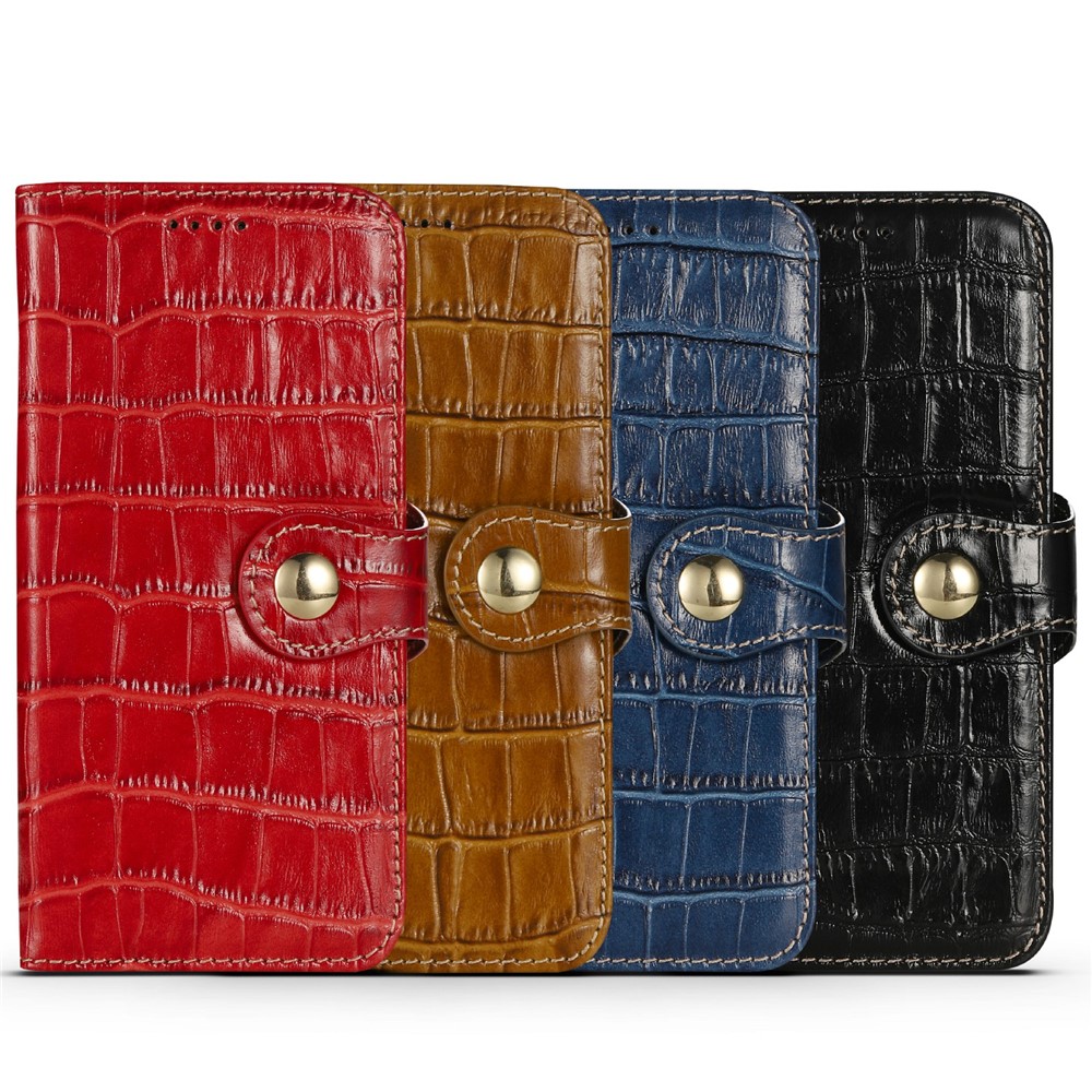 Crocodile Texture Cowhide Genuine Leather Wallet Stand Case Anti-Fall TPU Inner Phone Cover for iPhone 13 mini 5.4 inch - Black-7