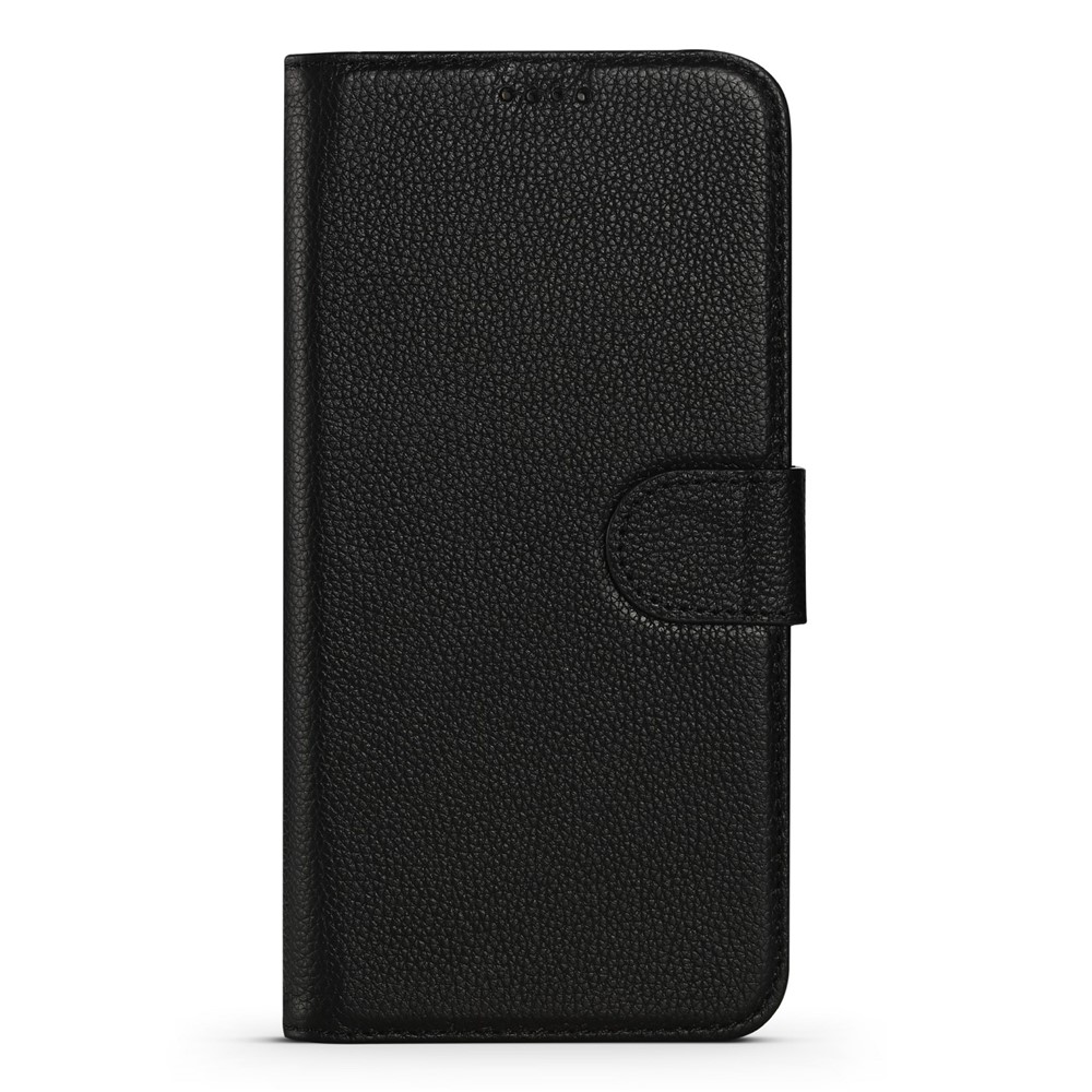 Litchi Texture Stand Genuine Leather Wallet Magnetic Flip Cover for iPhone 13 Pro Max 6.1 inch - Black-3