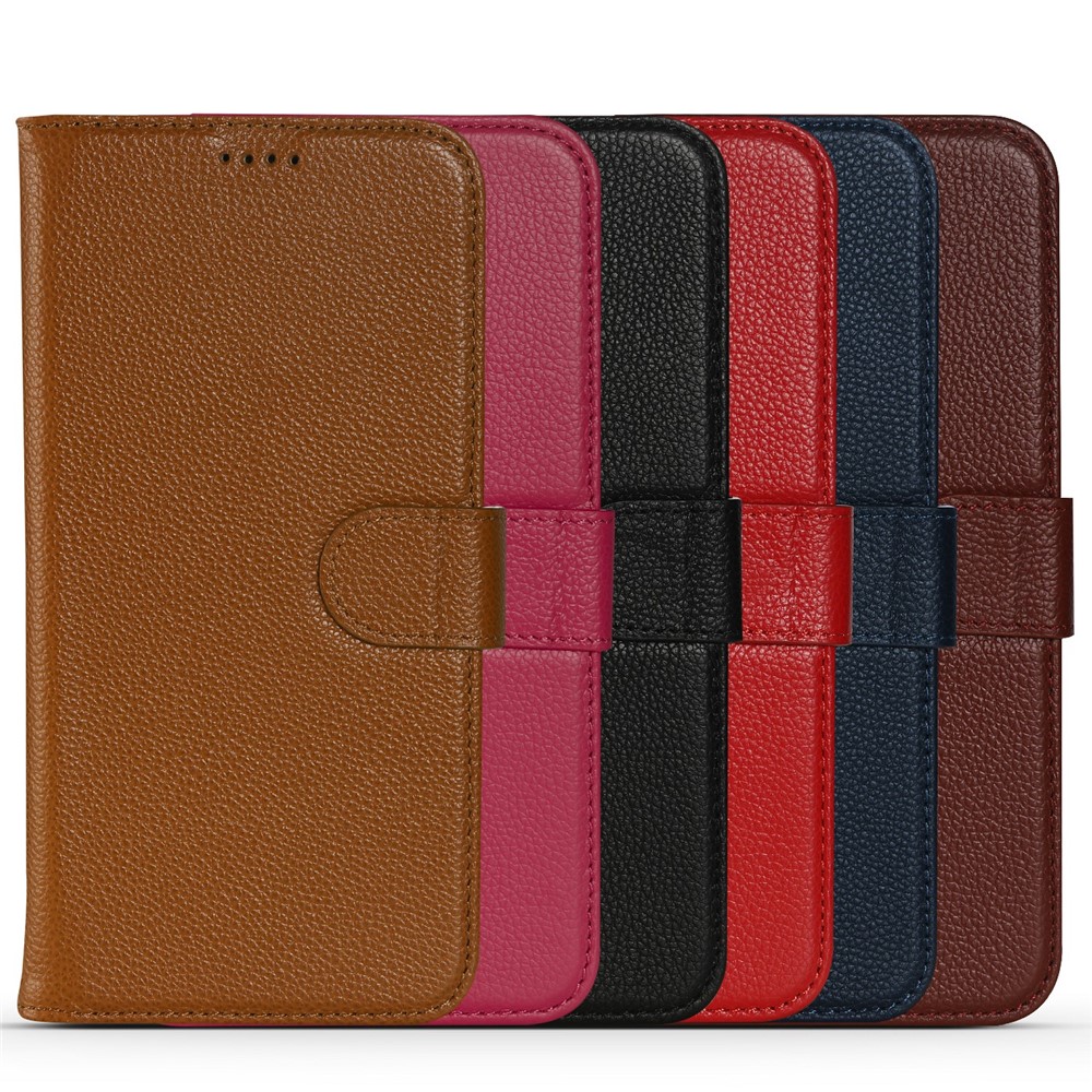 Litchi Texture Stand Genuine Leather Wallet Magnetic Flip Cover for iPhone 13 Pro Max 6.1 inch - Black-7