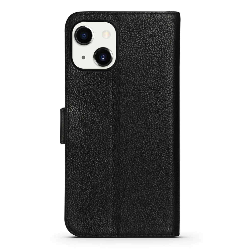 Litchi Texture Genuine Leather Magnetic Closure Stand Flip Cover Shockproof TPU Case for iPhone 13 6.1 inch - Black-3