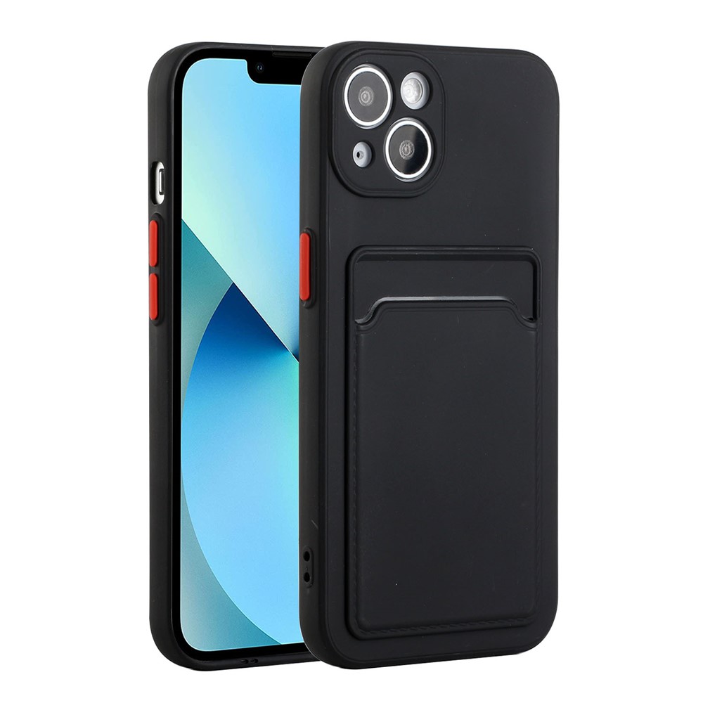 Card Slot Design Flexible TPU Phone Back Case Cover for iPhone 13 6.1 inch - Black-1